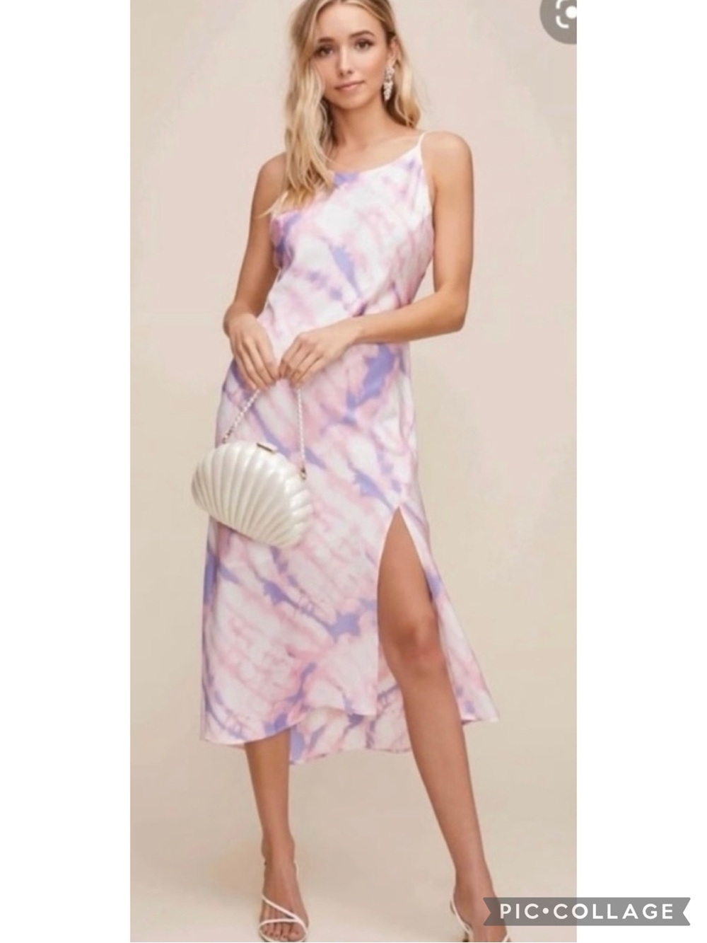ASTR The Label Tie Dye Satin Pink Purple Midi Slip Dress XS Quiet Luxury